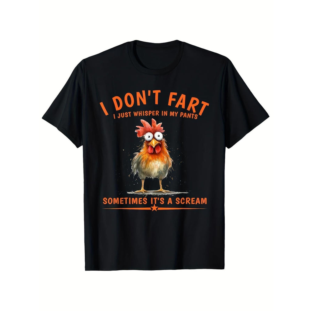 Men'S Funny Chicken Pun TShirt I Don't Fart I Just Whisper in My Pants Sometimes It'S a Shriek - Black with Orange Text Retro Graphic Crew Neck, Perfect for All-Season