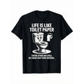 Men's Funny Life Sarcasm Cotton T-Shirt - Loose Fit, Short Sleeve, Round Neck, Geometric & Letter Printing, Slightly Stretchy Fabric, Comfortable All Year Round