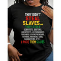 Casual Round Neck Letter Print T-Shirt, Juneteenth Celebration, Breathable & Stretchy, All Seasons