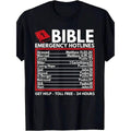 Funny Christian Bible And Jesus T-Shirt For Men, Black With White & Red Text, 24-Hour Support Design, Casual Crew Neck Tee, Summer Wear, Casual Occasion, Casual Wear Tee| Playful Bible Design| Comfortable Fit, Bible ApparelBible Emergency Hotlines