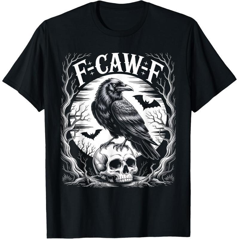 “F-CAW-F” Funny Black Crow Moon Gothic T-Shirt | Adult Humor Unisex Graphic Tee, Men's Streetwear Crewneck, Printed