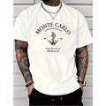 Men'S Casual T-Shirt with Monte Carlo and Montenegro Anchor Print | Breathable Streetwear Top for All Seasons, Machine Washable, Birthday and Holiday Gift, for all-season Apparel, Durable Casualwear, Crew Neck, Regular Fit, Short Sleeves