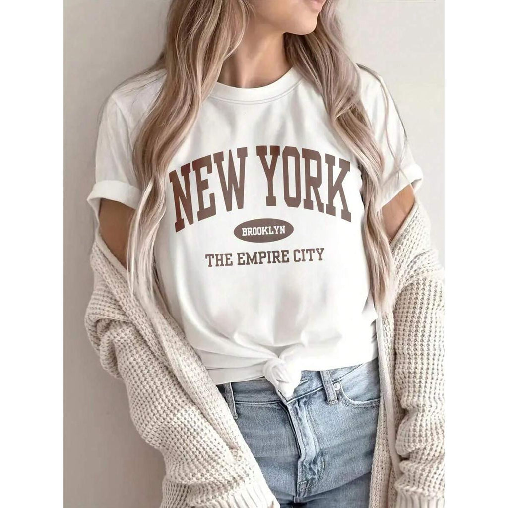 Graphic Tee, Vacation,Women's Summer Letter Print Loose Casual T-Shirt, Daily Casual Fashion Versatile.