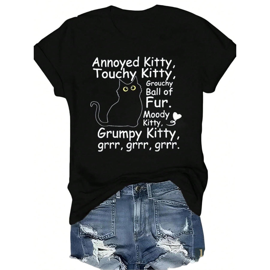 Funny T-shirt, funny angry kitten, rough kitten, grumpy furry kitten T-shirt, suitable as a gift for men, women, dads, moms, and friends