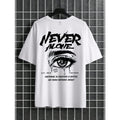 Never Alone Letter & Eye Graphic T-Shirt, Men's Streetwear Motivational Tee